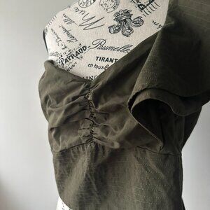 Express Olive Green Off-Shoulder Smocked Crop Top – Size XL